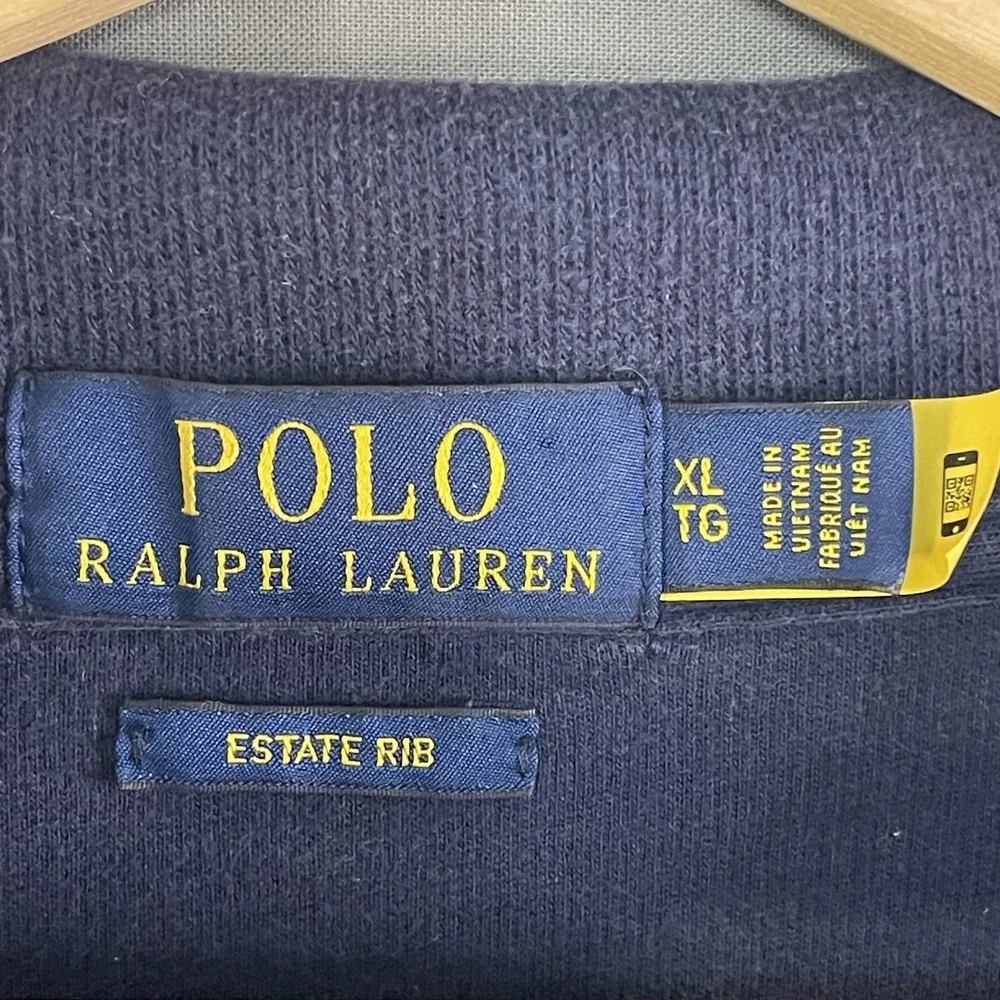 Polo Bear Ralph Lauren Estate Rib 1/4 Zip Pullover Navy Blue Men's XL Sweater